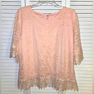 An An Women's L Pink Floral Lace Top